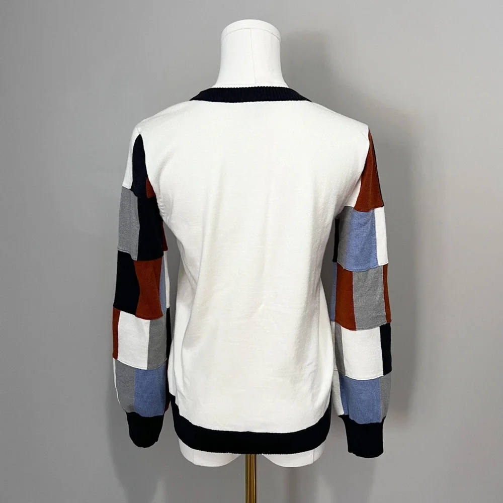 Ecru Colorblock Checkered Sleeve Sweater Size S - Picture 4 of 7